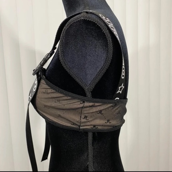 JADED LONDON Mesh Crop Bralette Rave Festival Bra Buckles Logo Straps Black XS - Picture 3 of 7
